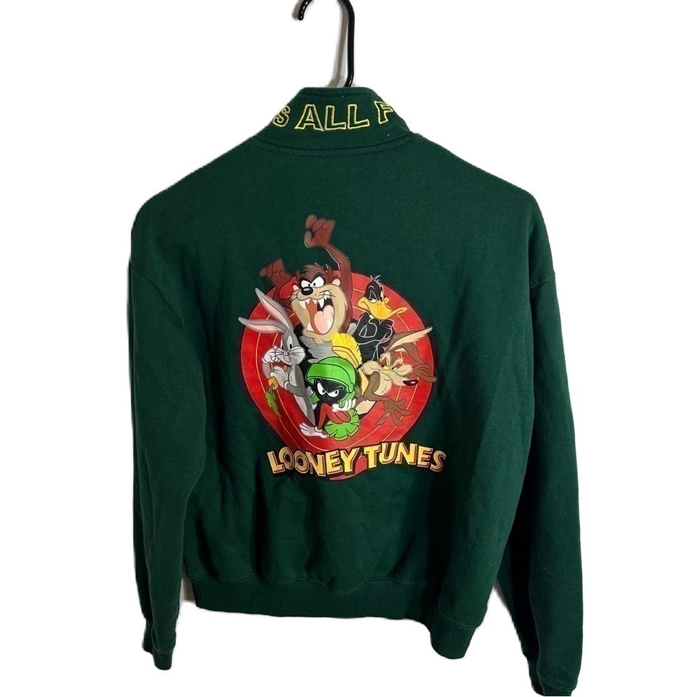 Vintage Looney Tunes Full Zip Jacket Sweatshirt Small Women’s Warner Bros Green